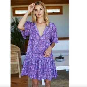 Emerson Fry Isla Dress, Violet Wildflower, Size XS/S, Mini Dress Organic Cotton